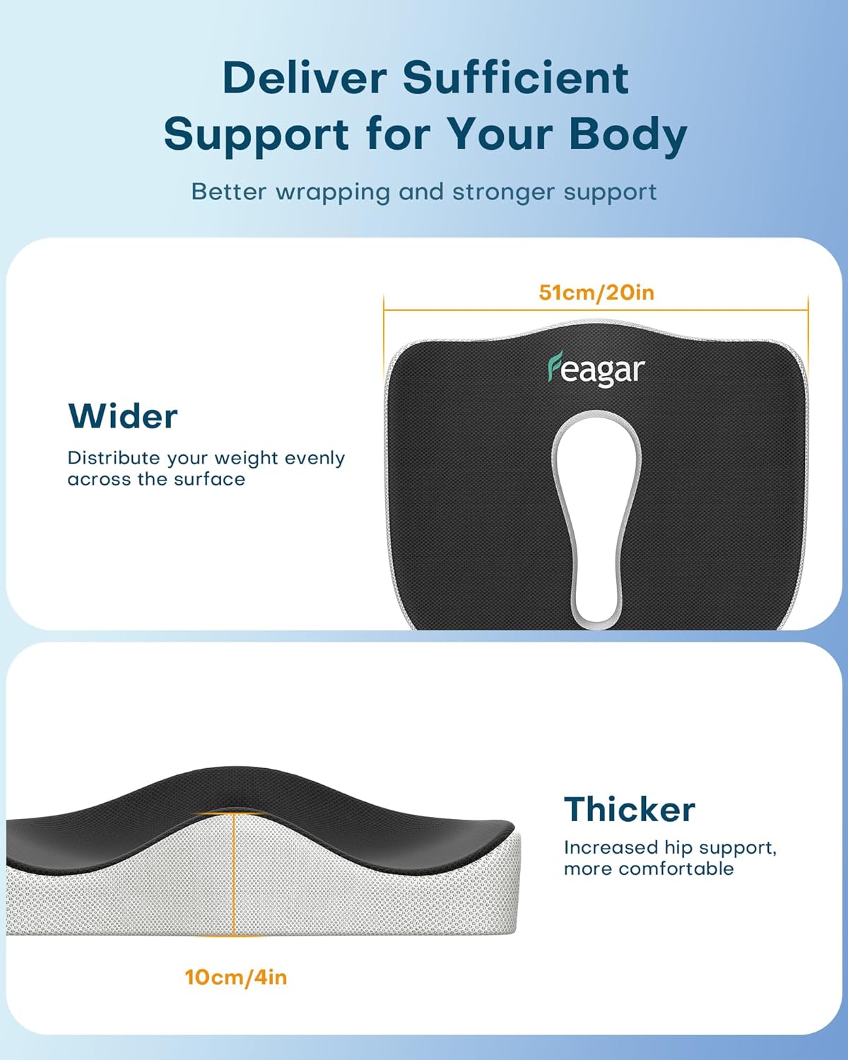 Feagar - Coussin Coccyx XXL - mousse mémoire, ergonomique, soulage hémorroïdes