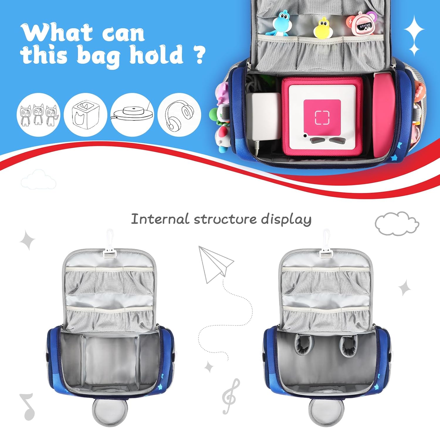 Étui de transport - kit Toniebox 1&2 - rangement figurines, accessoires - bleu, compact