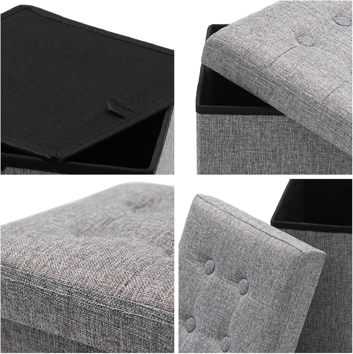 Oak & Tea - pouf coffre pliant 30x30x30cm, rangement, couvercle amovible