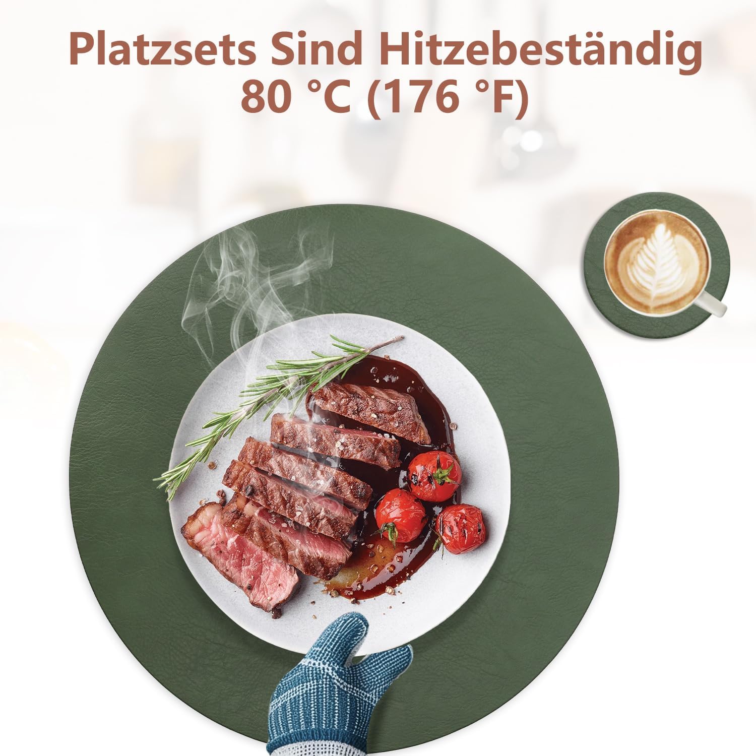 Set de table - lot de 6, cuir PU, 36x36cm, lavable, antidérapant