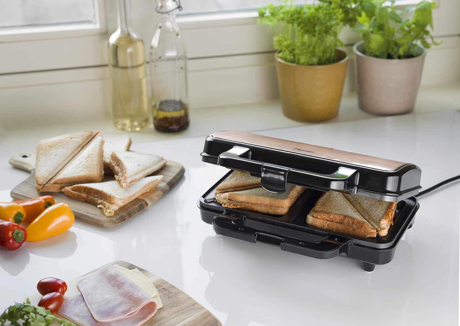 Bestron - Croque-monsieur Copper Collection - 2 sandwichs - antiadhésif, température automatique, indicateur