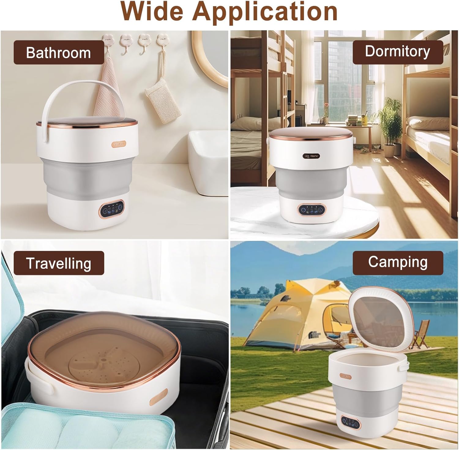 Mini-lave-linge portable 15L, pliable, essorage 2-en-1, compact