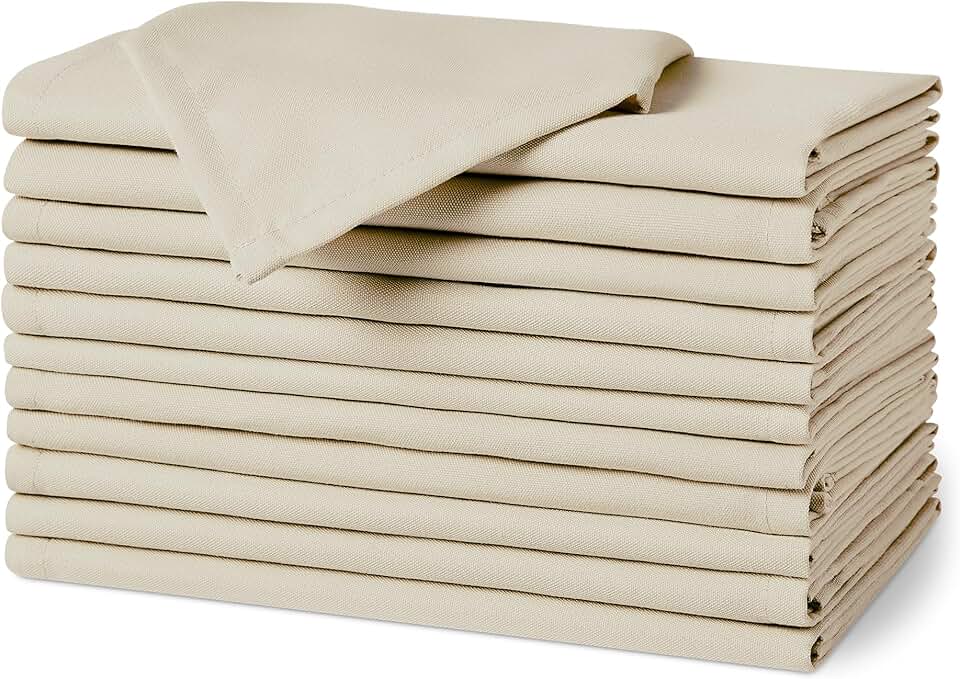 maxii-dealz Basics - serviettes en tissu - 43x43 cm - réutilisables, antitaches, infroissables, lot de 12, beige