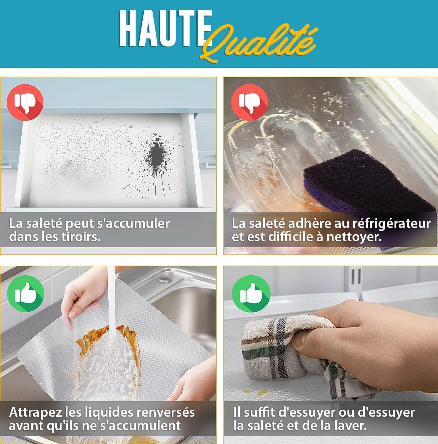 Linda's Essentials - tapis antidérapant cuisine 60x500cm, protection tiroir