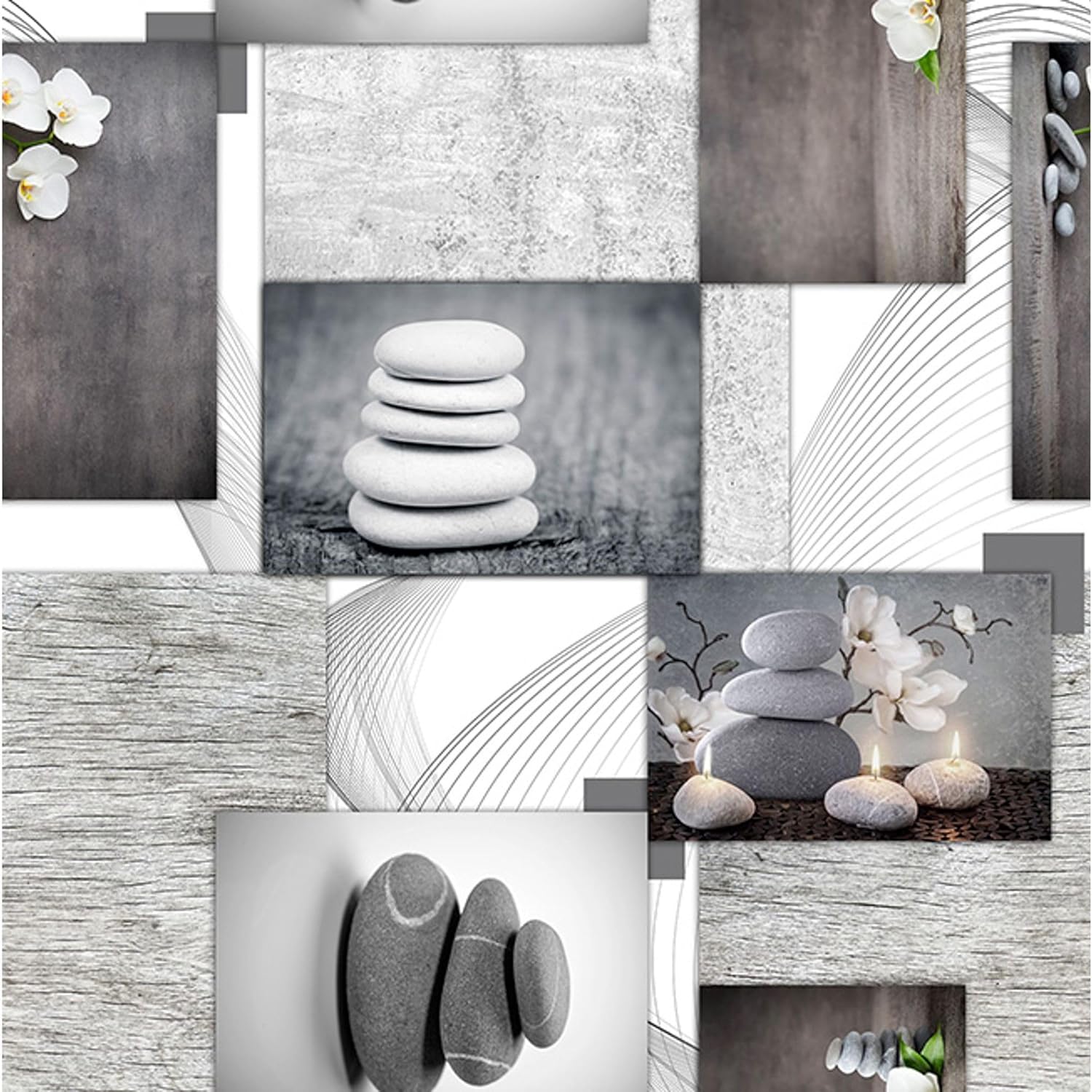 Nappe en toile cirée - Zen Pierres - 300x140 cm - anti-taches, imperméable