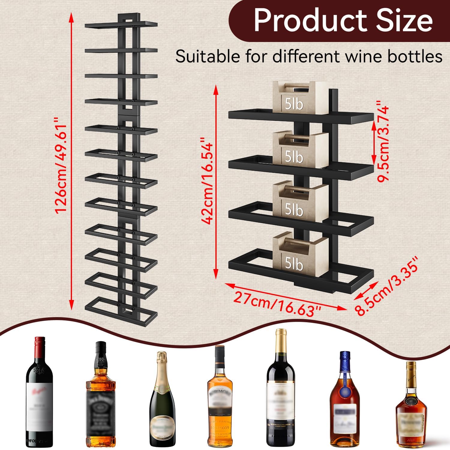 IBUYKE - casier à vin mural, 12 bouteilles, métal, noir - TMJ909B