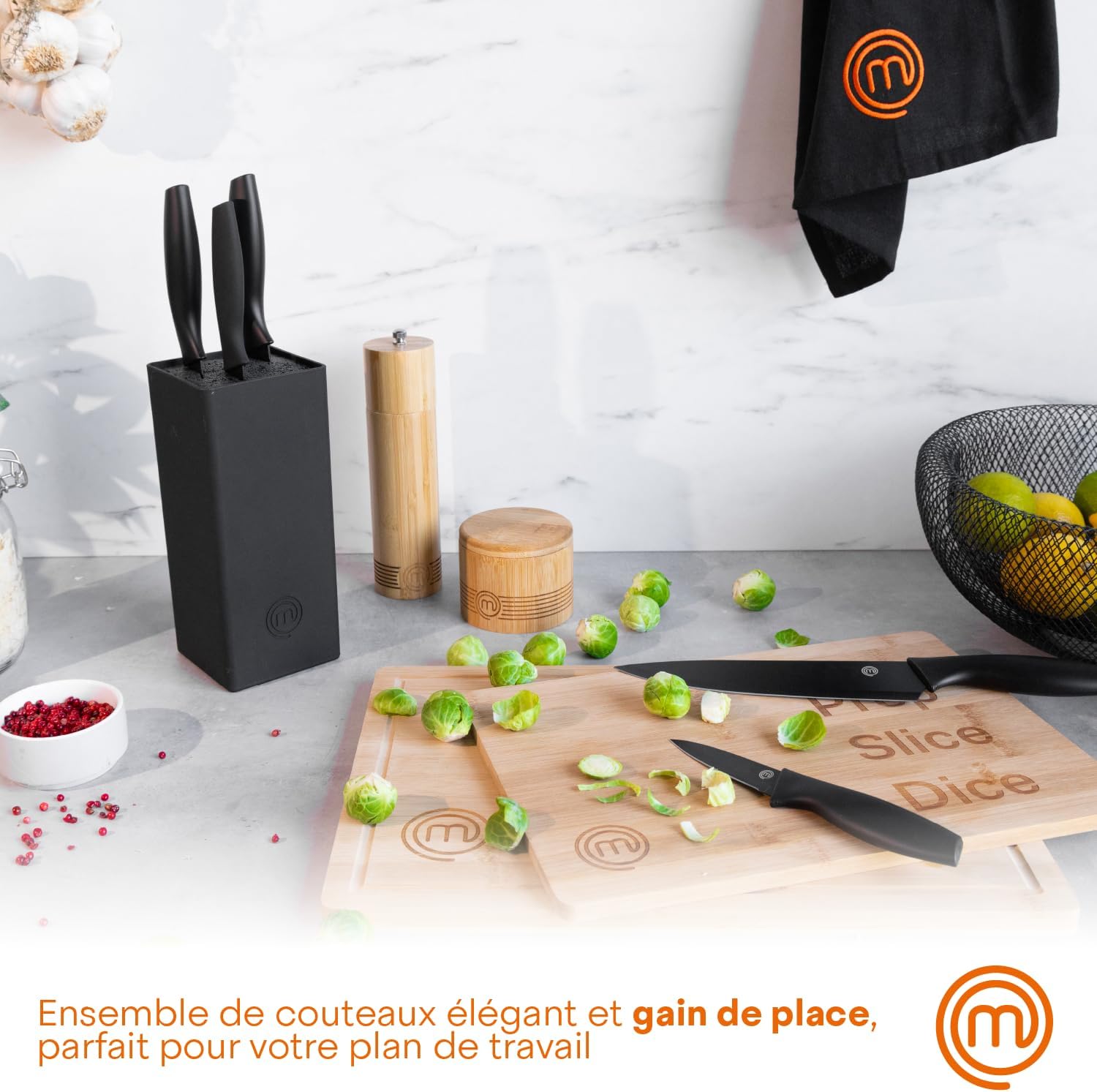 MasterChef - Bloc couteaux cuisine - inox, lame chef, manche ergonomique