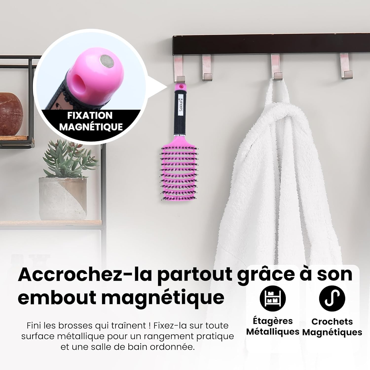 Brosse à Cheveux - démêlante, poils sanglier/nylon, anti-casse, multi-types
