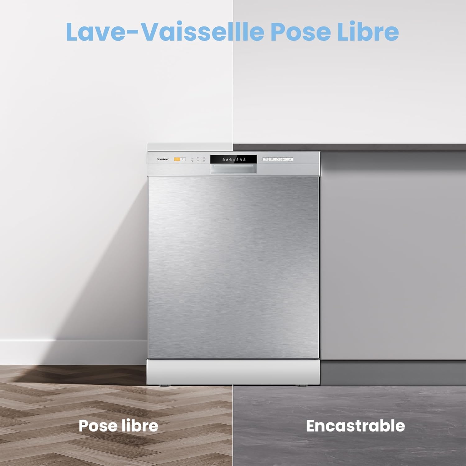 COMFEE' - lave-vaisselle série Pose Libre - 60 cm - 12 couverts, départ différé, demi-charge, paniers flexibles, inox, 4