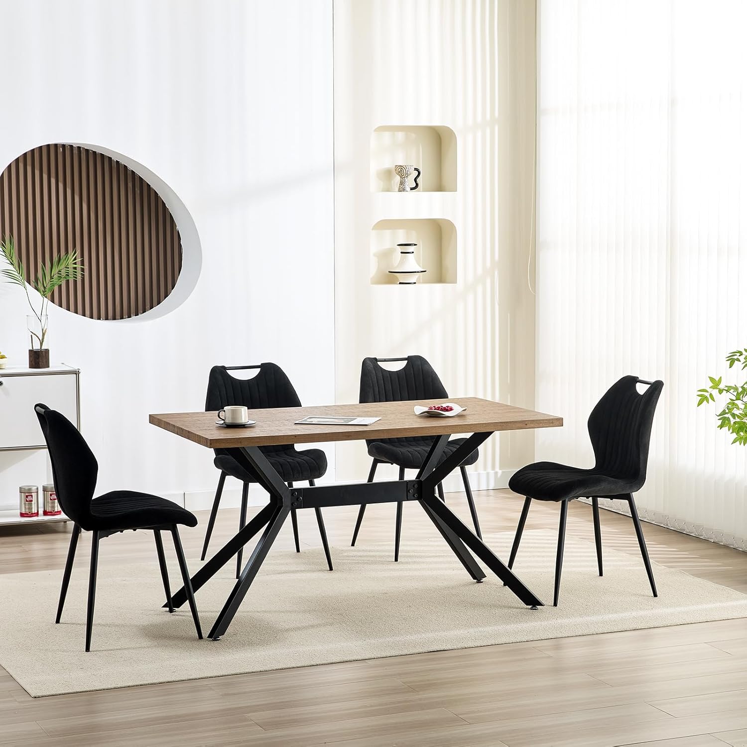 Chaises de salle à manger - 4 pièces - tissu & métal - dossier rembourré, couleur noire