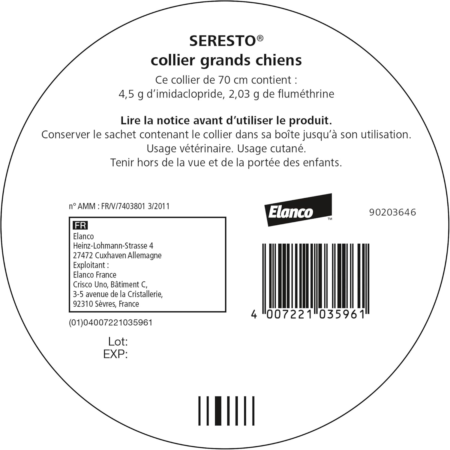 Seresto - Collier grands chiens - 70 cm - anti-puces/tiques, 8 mois protection