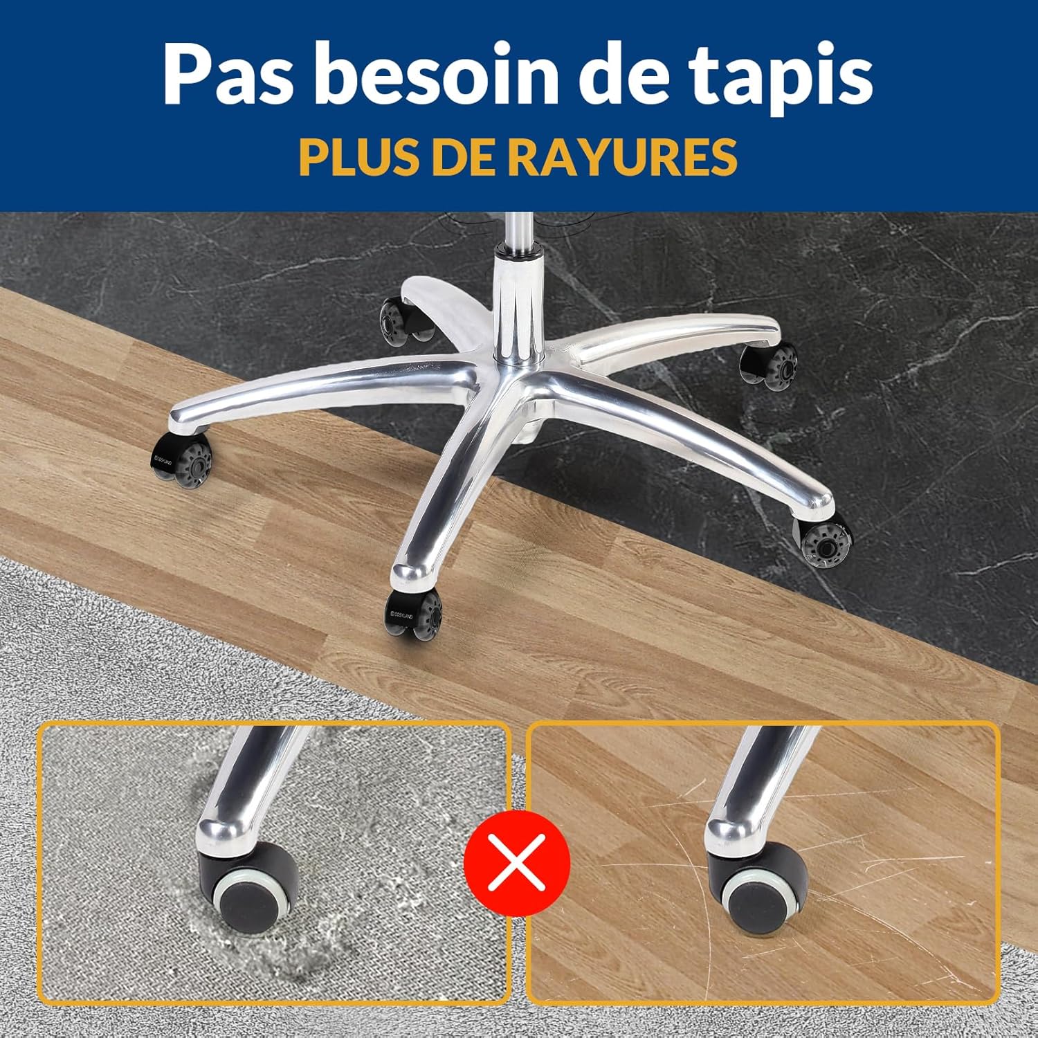 COSYLAND - roulettes bureau, 11x22mm, silencieuses, 300kg, 5pcs