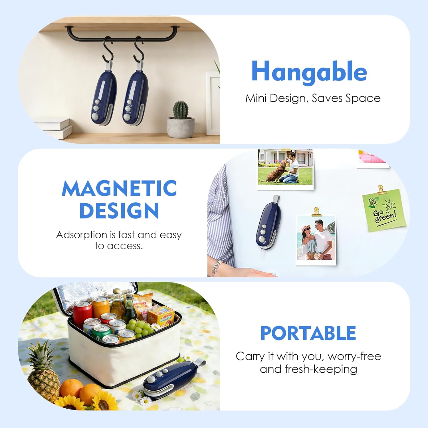 Mini scelleuse de sacs - portable, rechargeable, cutter, aimant, 10x4cm