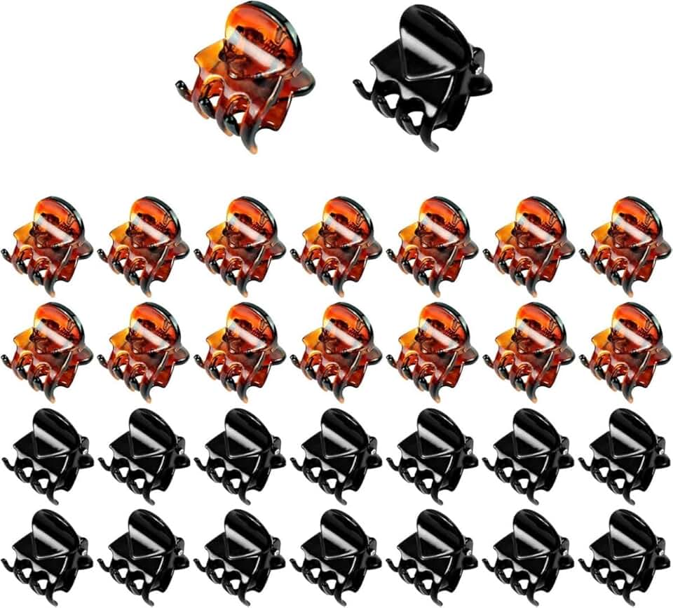 Mini pinces à cheveux - 30 pièces - acrylique noir/marron - antidérapantes