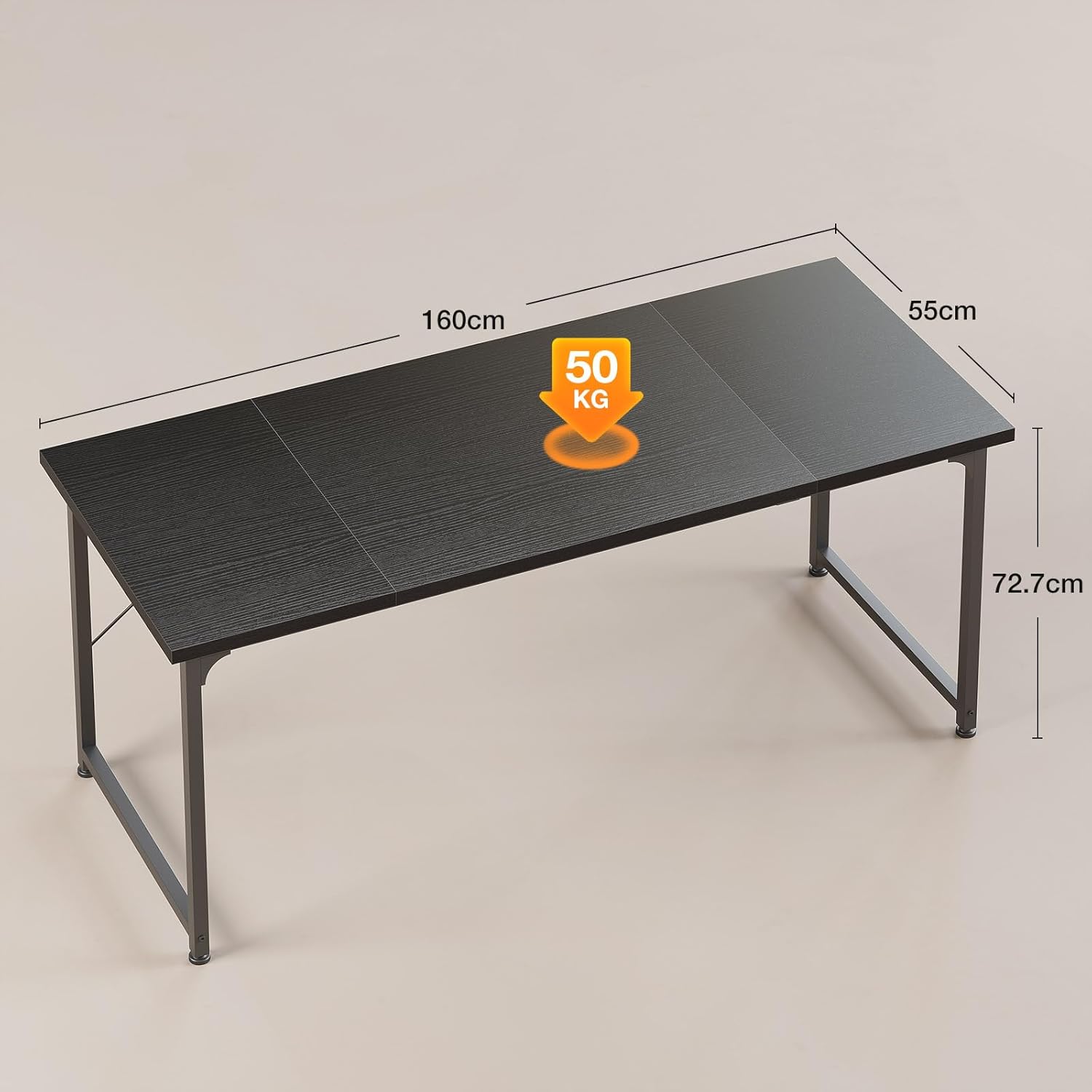 Bureau d’ordinateur - 160x55 cm - Table informatique et écriture, noir