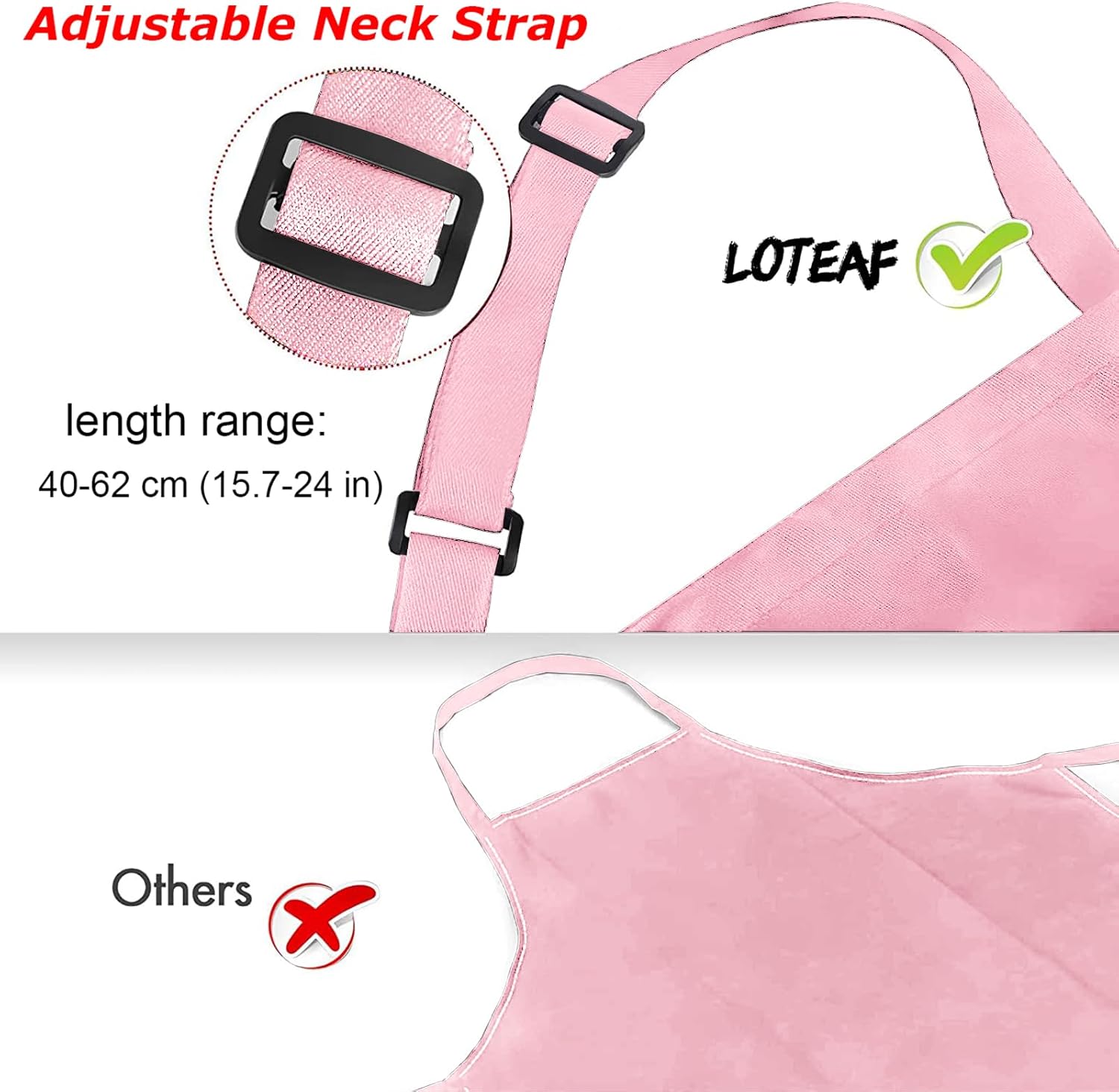 atopo - Tablier chef 4 pack - réglable, étanche, 2 poches - rose