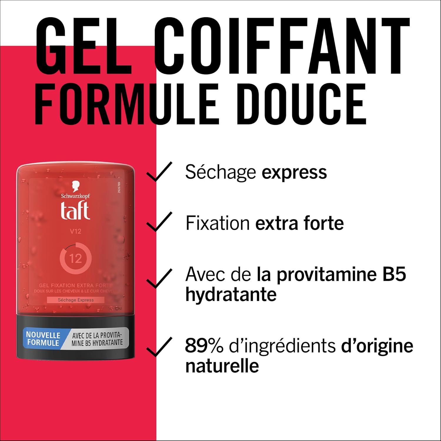 Schwarzkopf - gel coiffant V12 - 250 ml - séchage rapide, fixation extra forte, provitamine B5