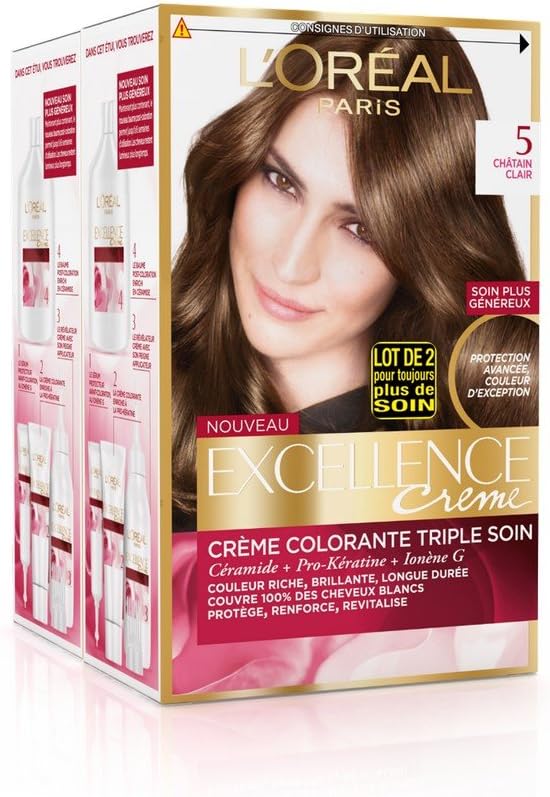 L'Oréal Paris - Excellence Crème - coloration permanente soin, lot de 2, 100% couverture cheveux blancs