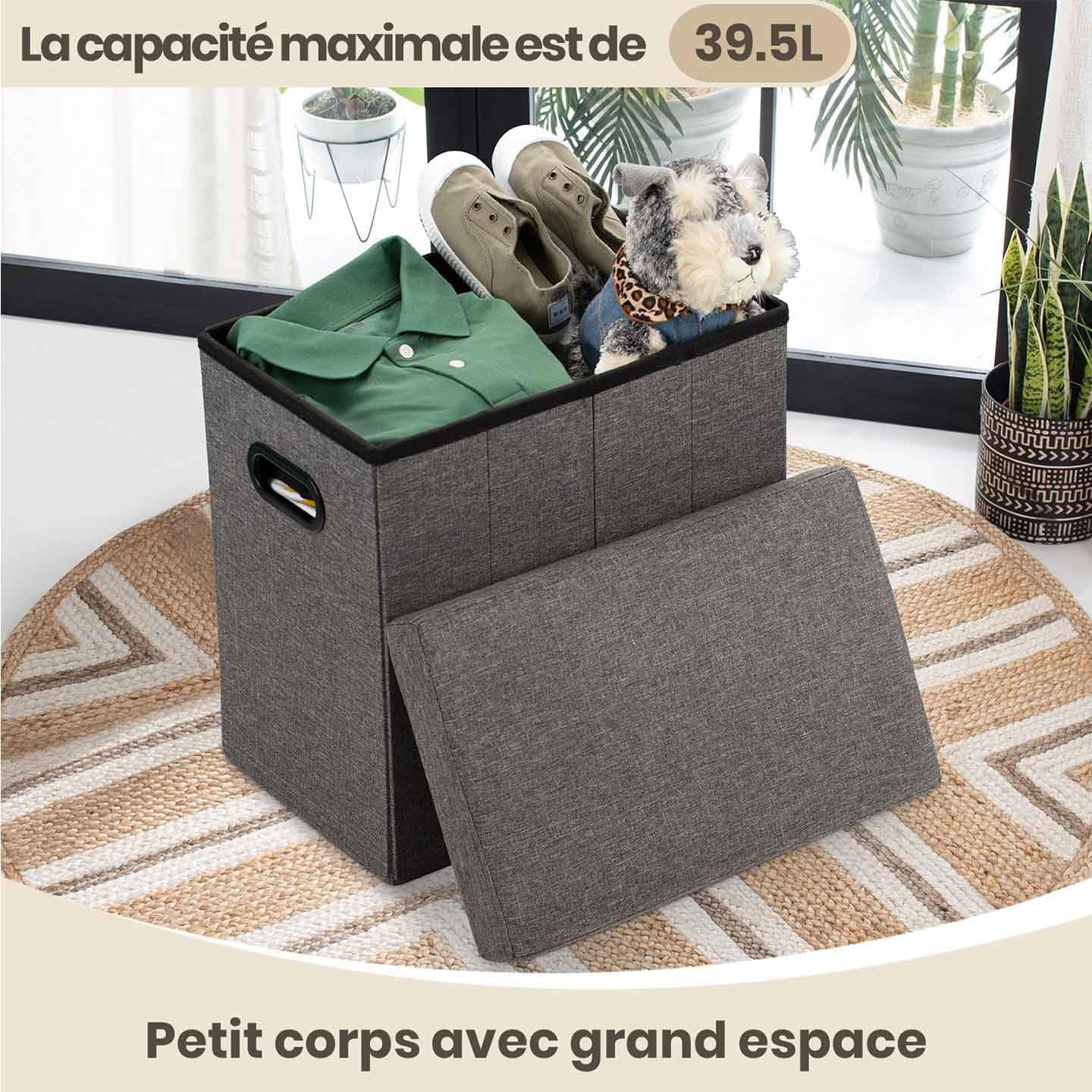COSYLAND - Ottoman pliable lin - 42x27x42cm - rangement 150kg, gris foncé