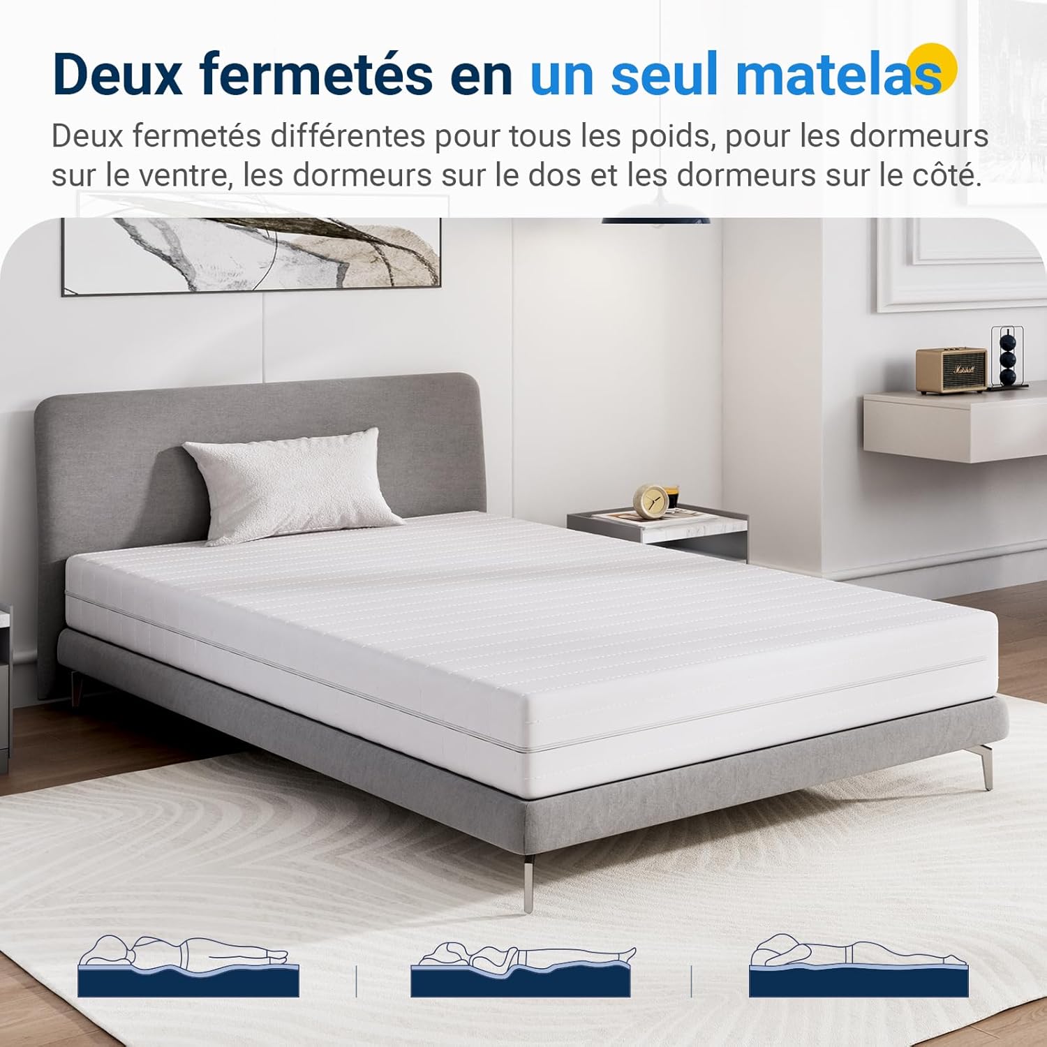 Avenco - Matelas Bamboo 7 zones - 140x190 cm - mousse, double face, H3/H4