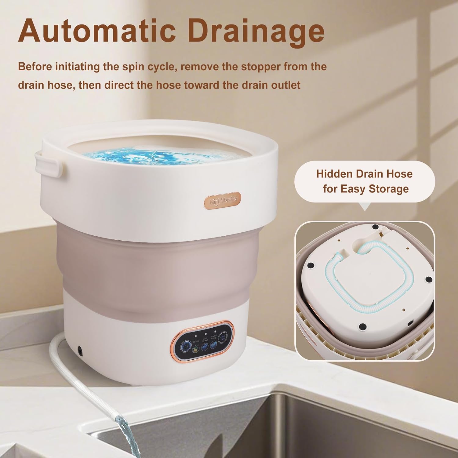 Mini machine à laver - 15L - pliable, essorage rapide, compacte