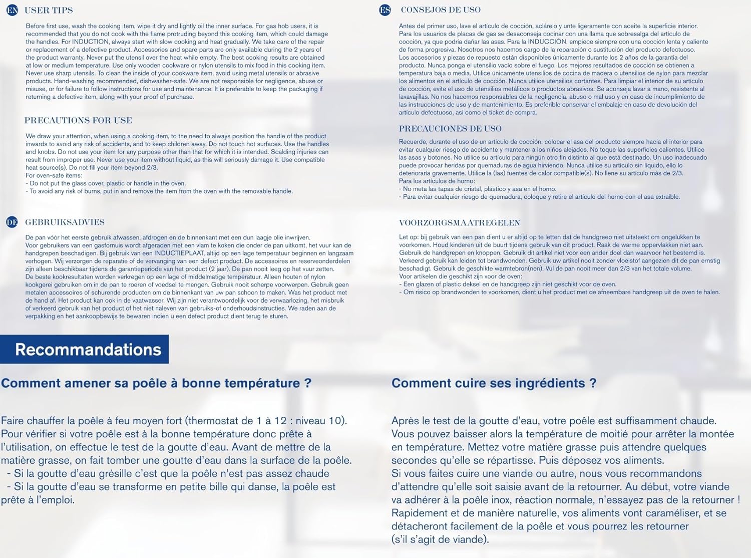 Arthur Martin - set 3 poêles inox poignée amovible induction - AM9728