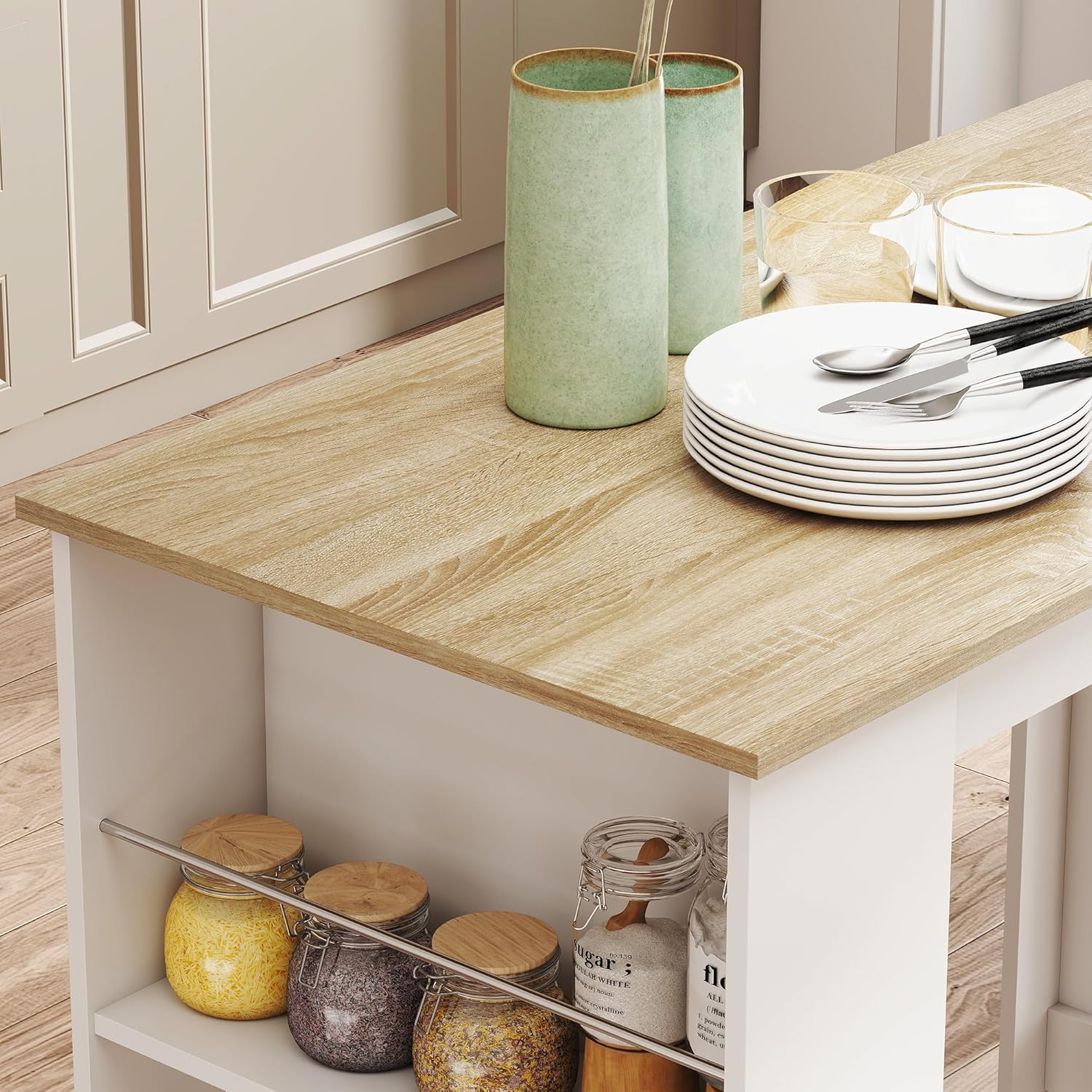 HOMCOM - Table mange-debout, 112x57x106 cm, 3 étagères, chêne clair