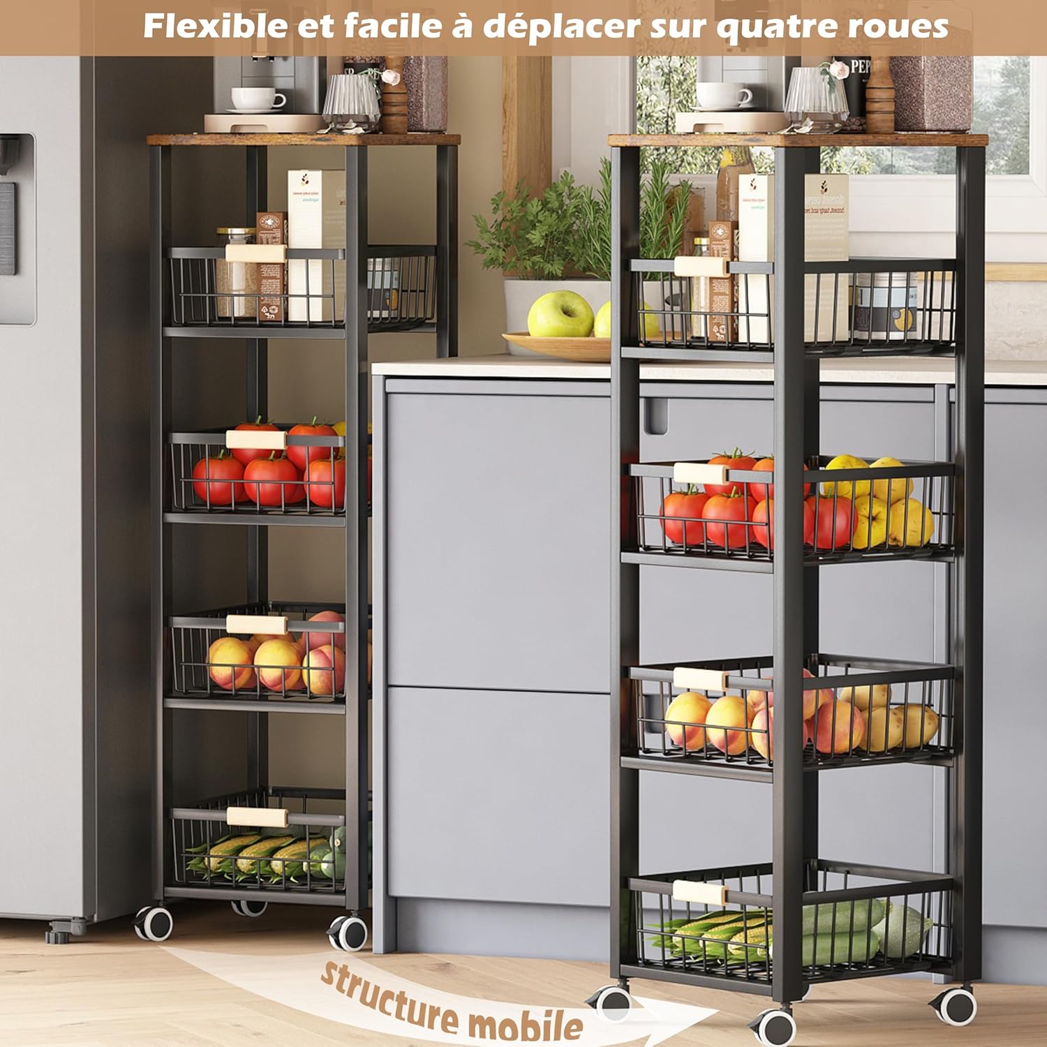 COVAODQ - étagère à légumes 107x30.5x39cm, 5 niveaux, roulettes - COVAODQ