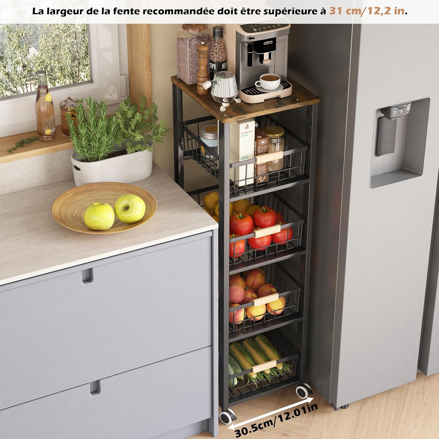 COVAODQ - étagère à légumes 107x30.5x39cm, 5 niveaux, roulettes - COVAODQ