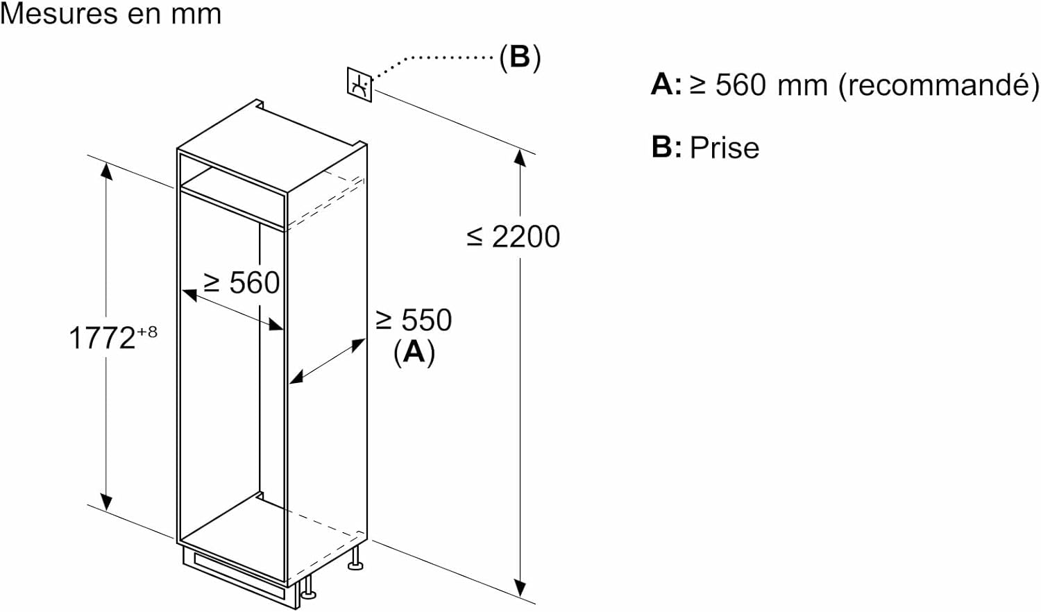 Bosch - Série 4 - 177,2x54,1 cm - Frigo congélateur encastrable, 267L - KIV86VSE0