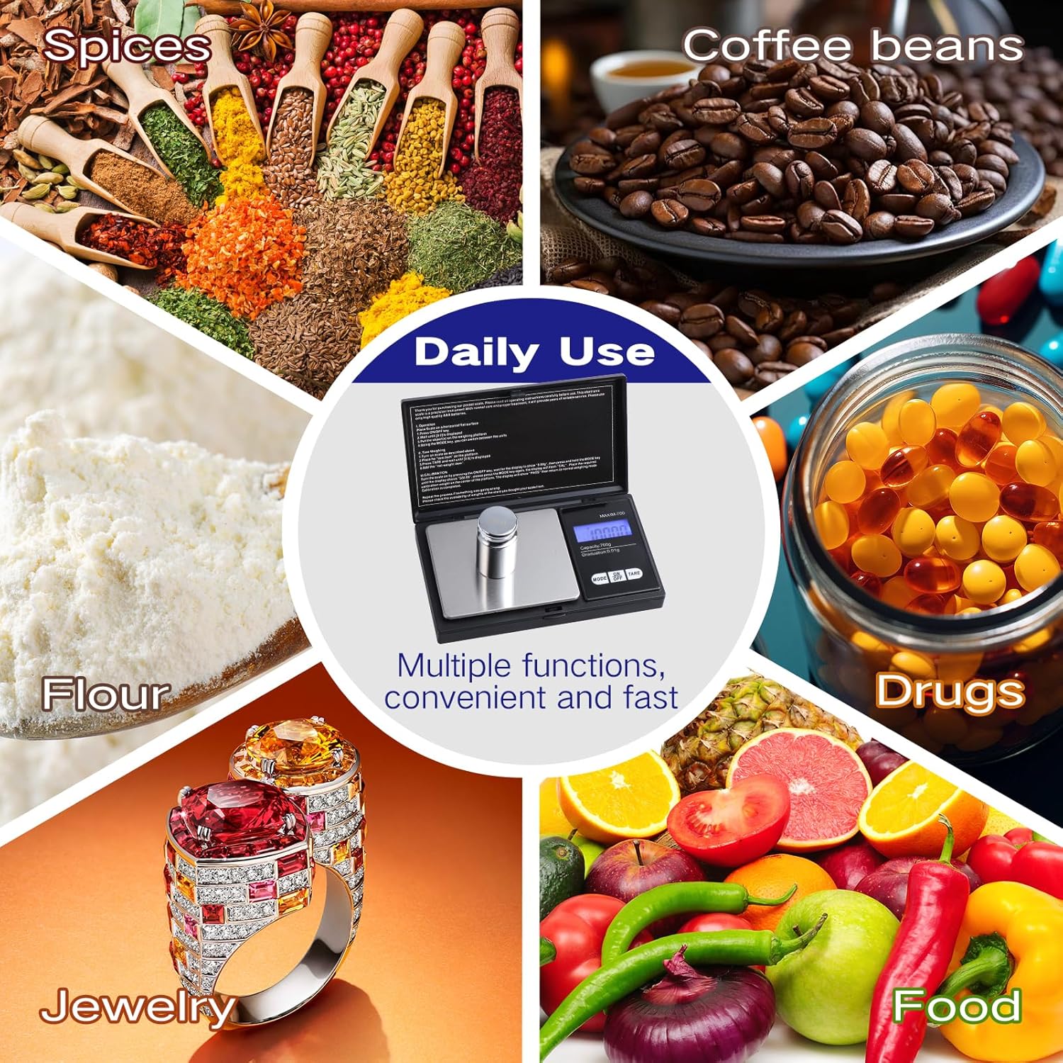 Vinabo - Balance précision 700g/0,01g - tare, multifonction, cuisine, bijoux, noire