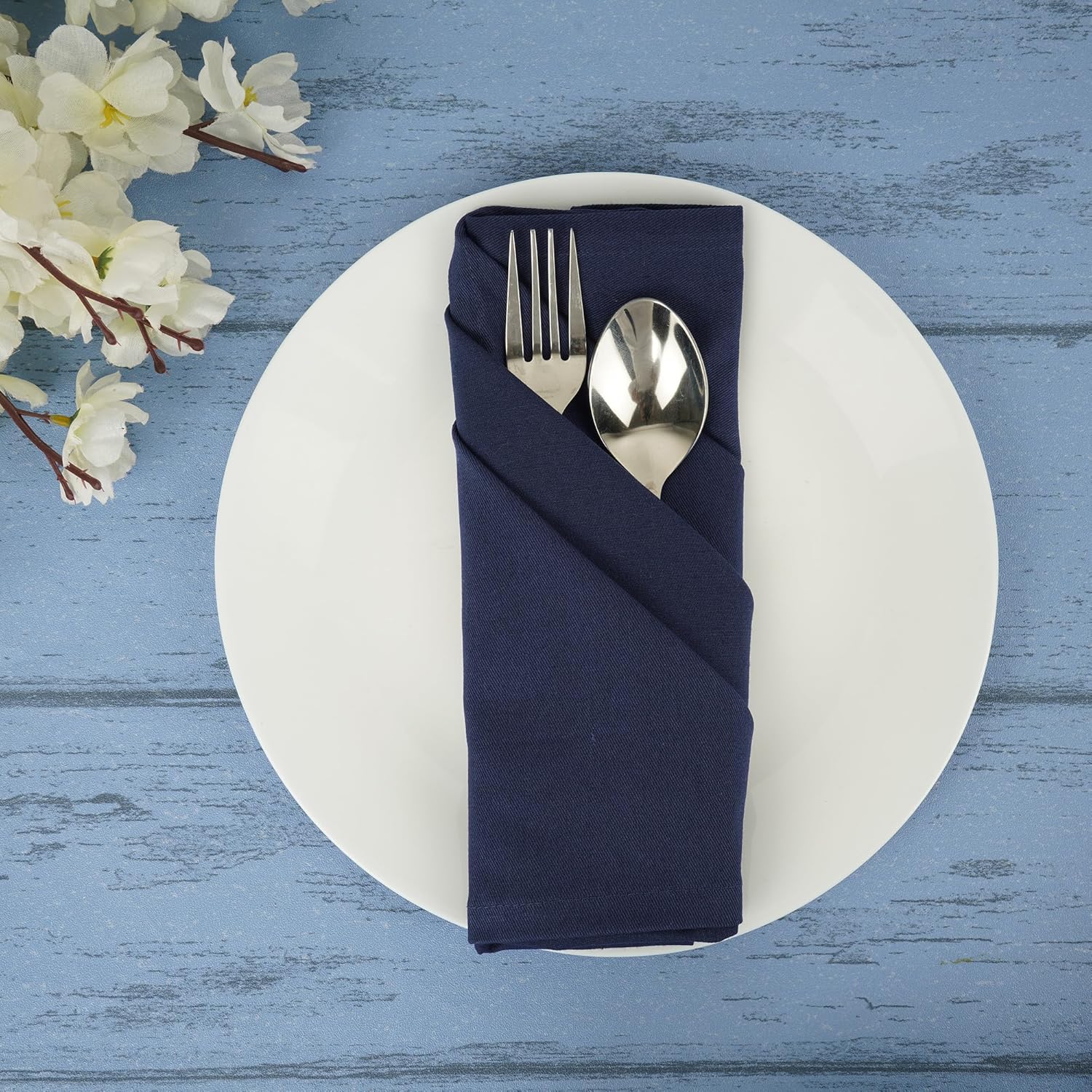 Sweet Needle - Paquet de 12 serviettes, 45x45 cm, coton épais, coins arrondis, Marine