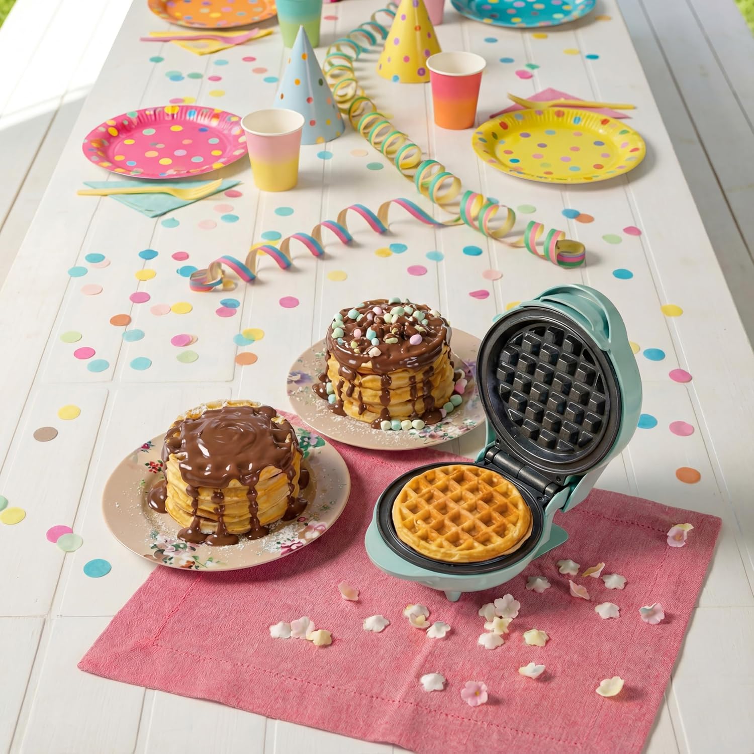 Bestron - Mini gaufrier rétro menthe - compact - revêtement anti-adhésif