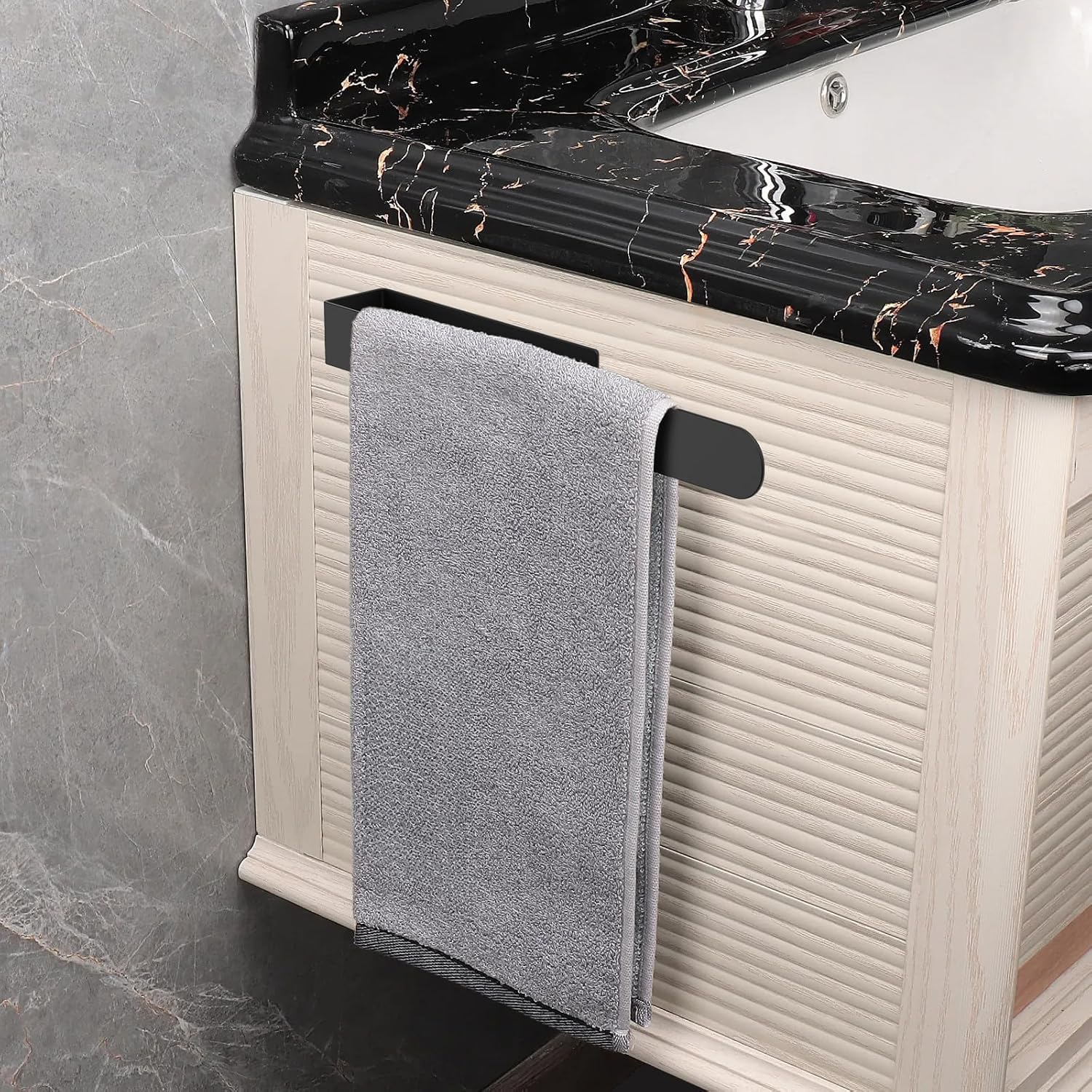 Ibergrif - Porte-serviettes M34454B - 37 cm - Inox, adhésif 3M, noir