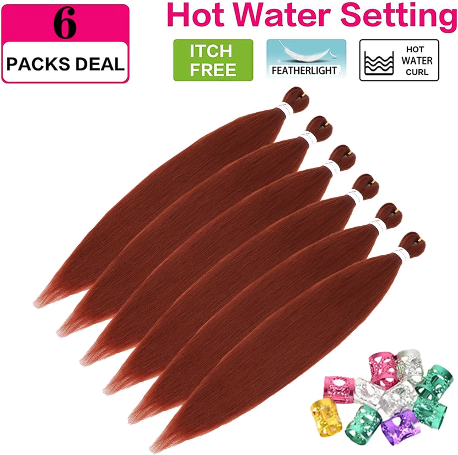 Rajout Cheveux Tressés pré-étiré 30 pouces, couleur 350#, synthétique Kanekalon, 6 paquets – 350#