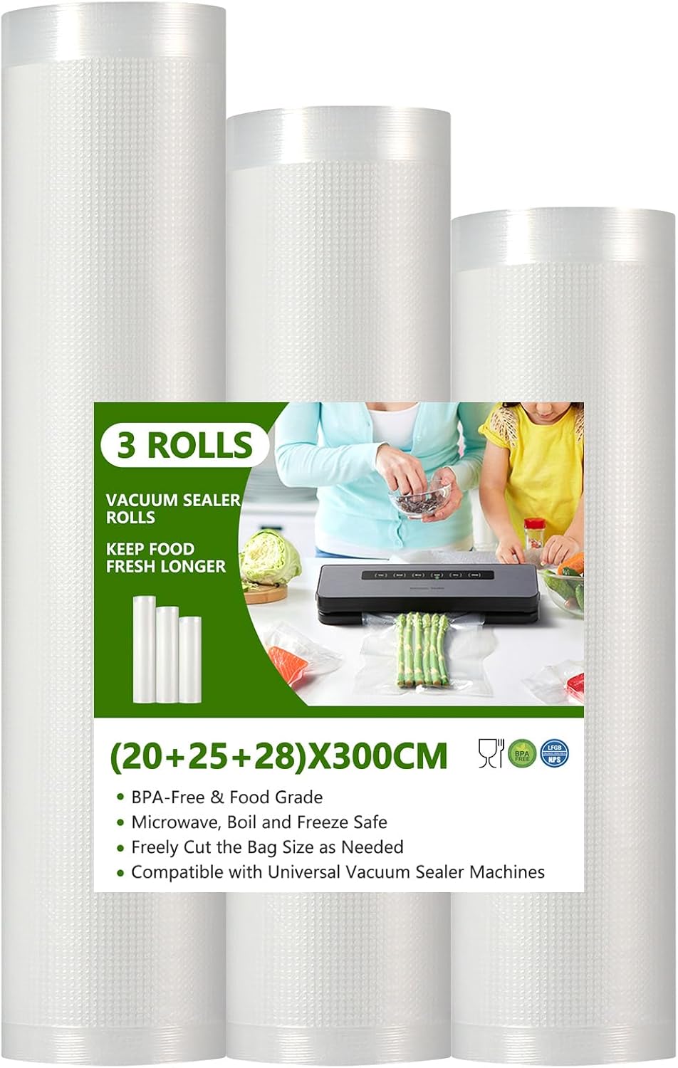 Diboniur - rouleau sac sous vide - 28/25/20x300cm - réutilisable, compatible toutes machines