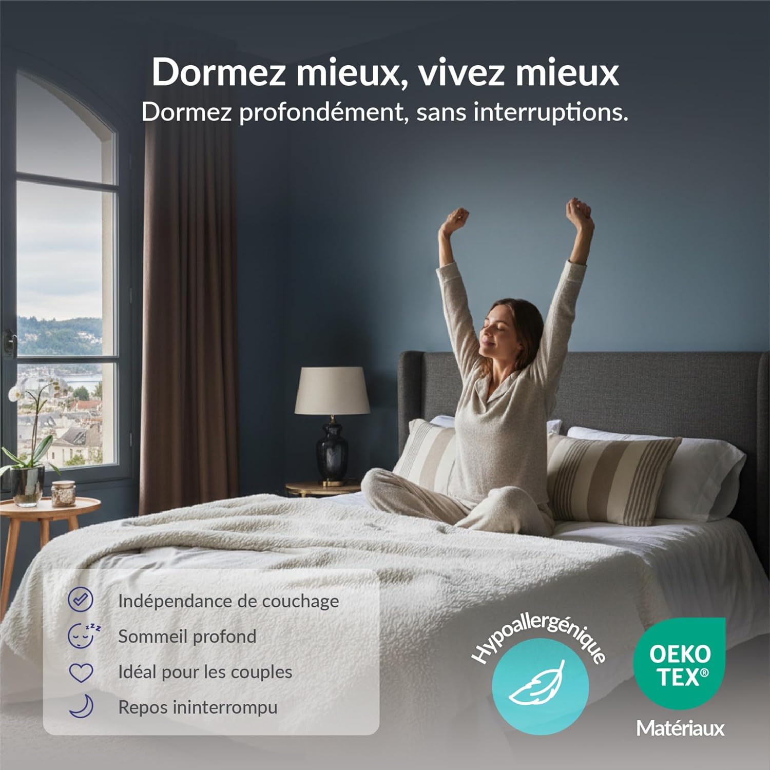 NATURALEX - PerfectSleep - 160x200 cm - Matelas ferme 30 cm, mémoire de forme, blue latex, 7 zones, réversible
