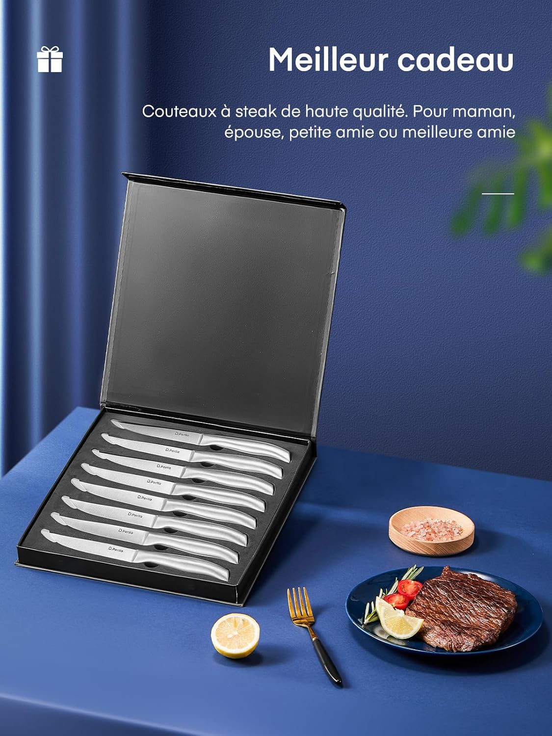 D.Perlla - couteaux à steak lame droite, 23.1 cm, extra tranchants