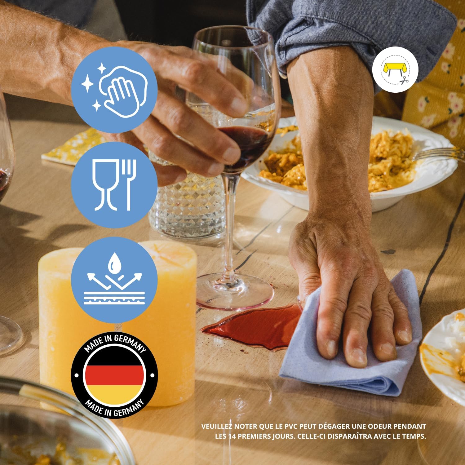 Nappe transparente ronde 120 cm, 2mm, anti-tache, lavable