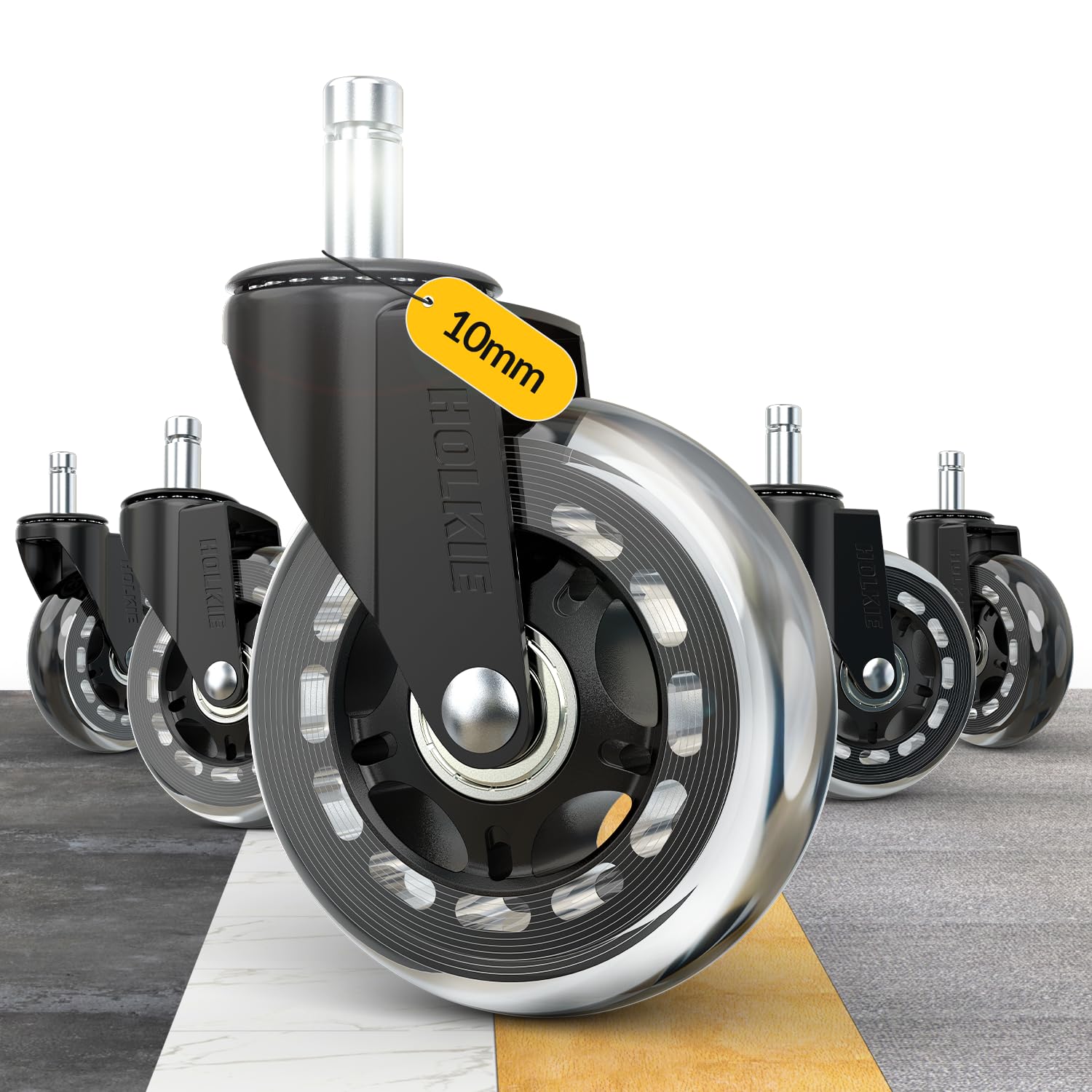 HOLKIE roulettes chaise bureau de 10 x 22 mm Lot de 5 Convient chaises de bureau 1KEA transparent rechange roulette pour chaise de bureau pour sols en bois dur et tapis à roulettes robustes