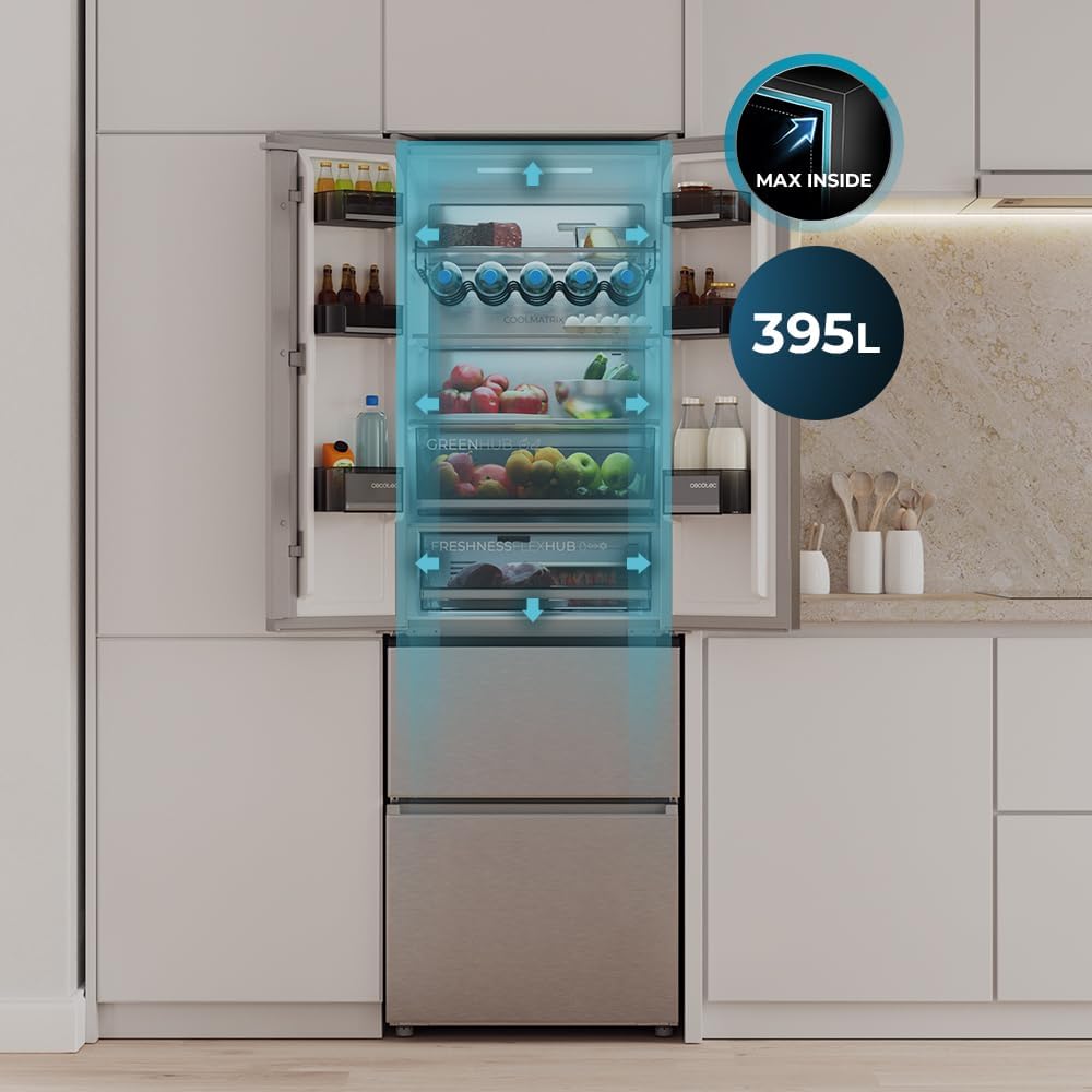 Cecotec - Bolero CoolMarket Combi F2D - 201x59,5cm - 395L, No Frost, Maxi Efficacité, F2D395