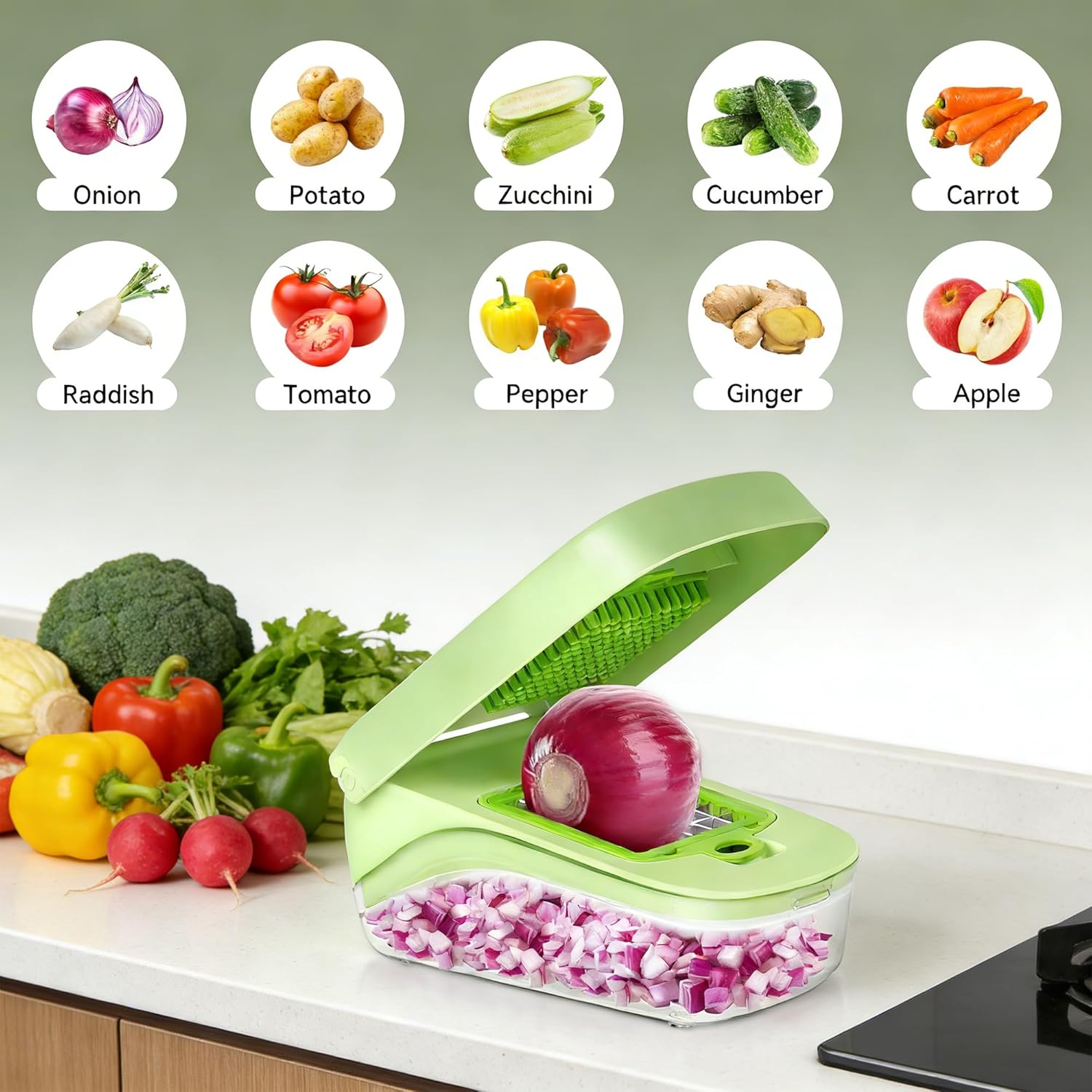 Coupe-légumes multifonction – 14 en 1 – manuel, coupe cubes, bâtonnets, tranches