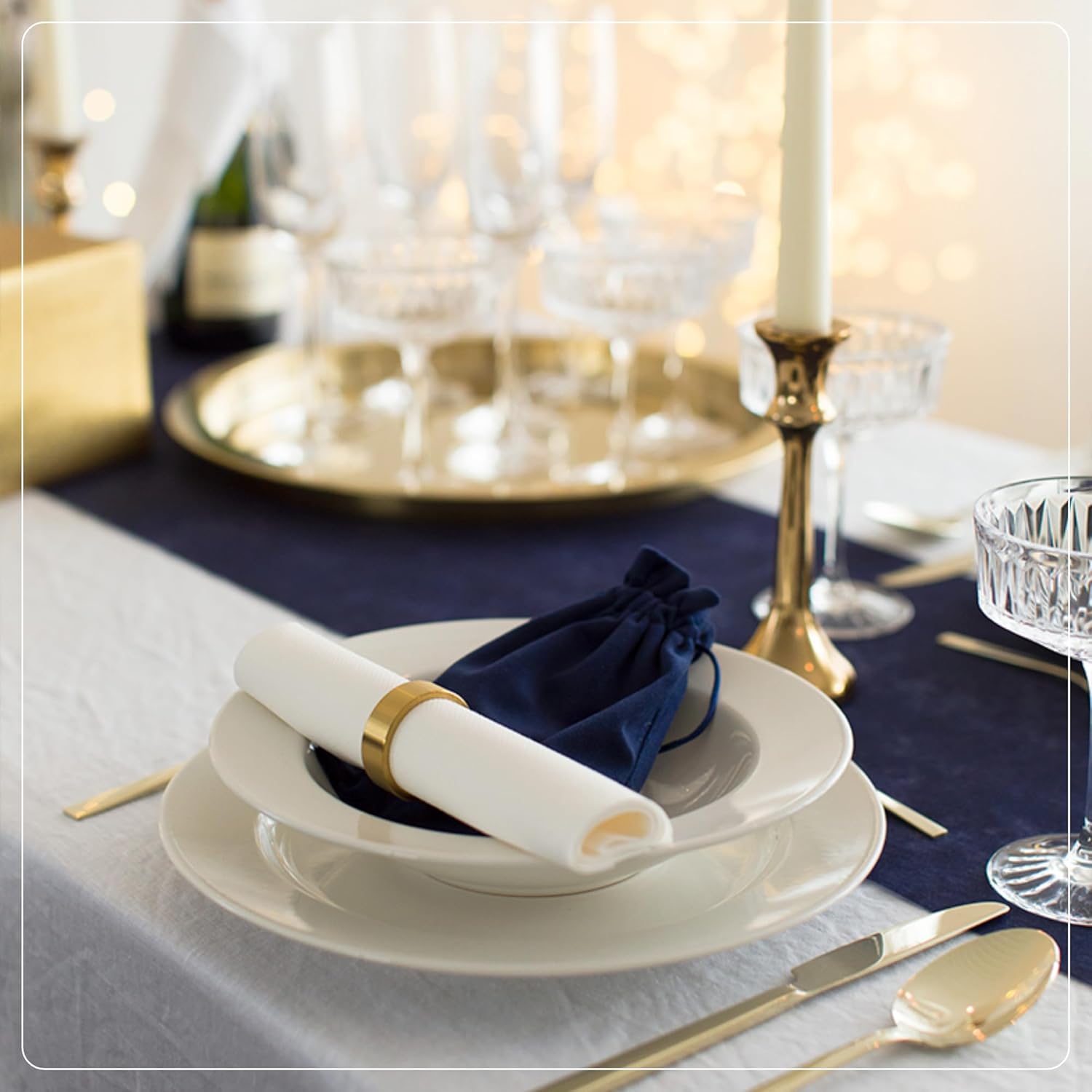 100%Mosel - Chemin de table non-tissé 30x250cm - bleu foncé, déco occasions spéciales