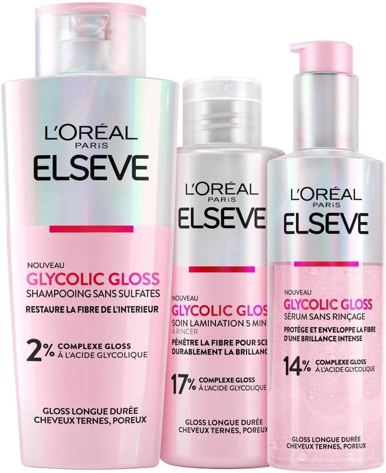 L'Oréal Paris - Elseve Glycolic Gloss - routine cheveux ternes - shampooing, soin, sérum sans sulfates, acide glycolique
