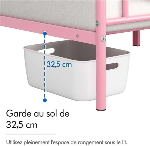 Yaheetech - lit simple métal - 90x190 cm - montage facile, rose