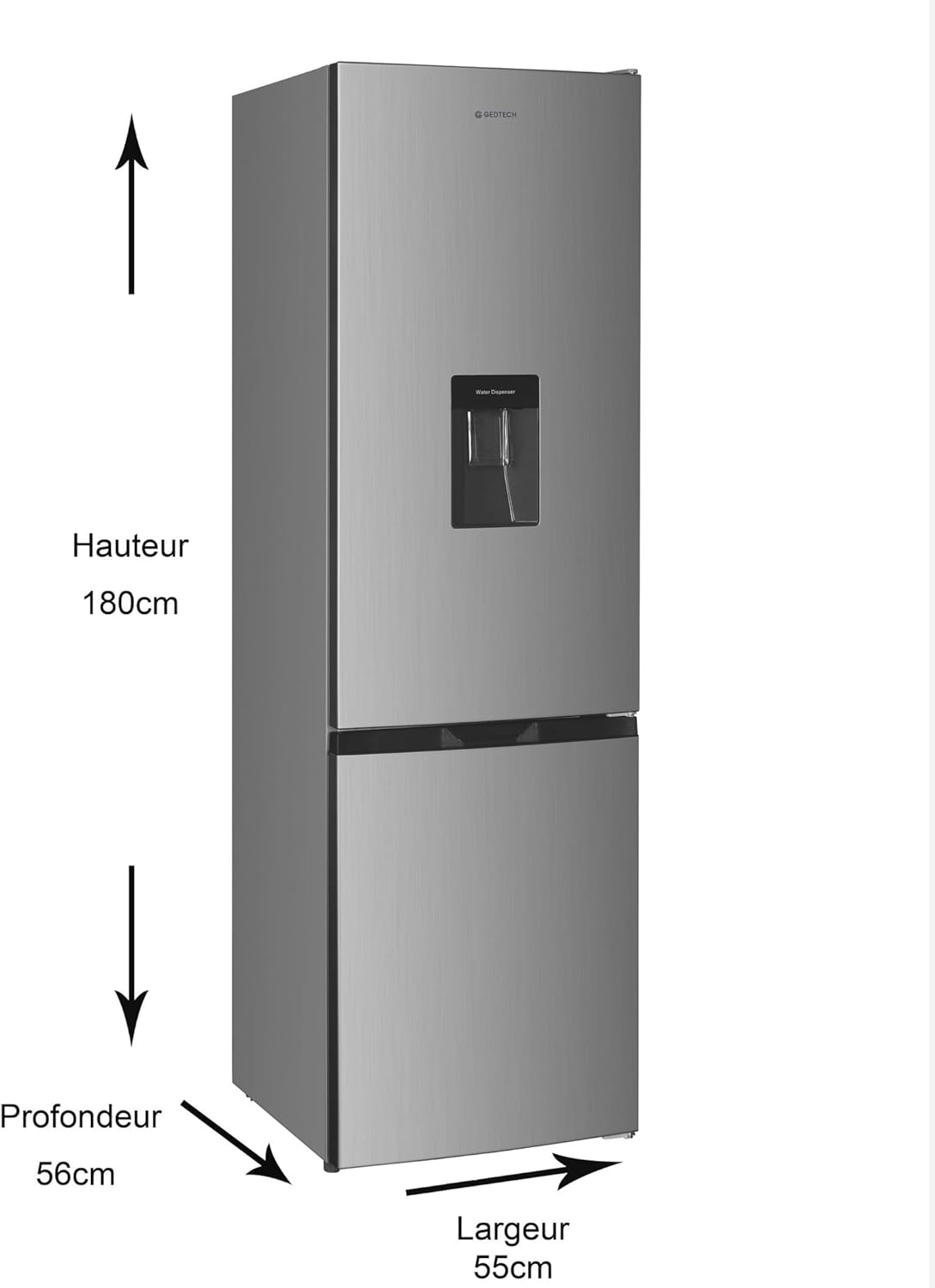 GEDTECH - réfrigérateur combiné bas - 262L, classe E, silver - GCB262SL
