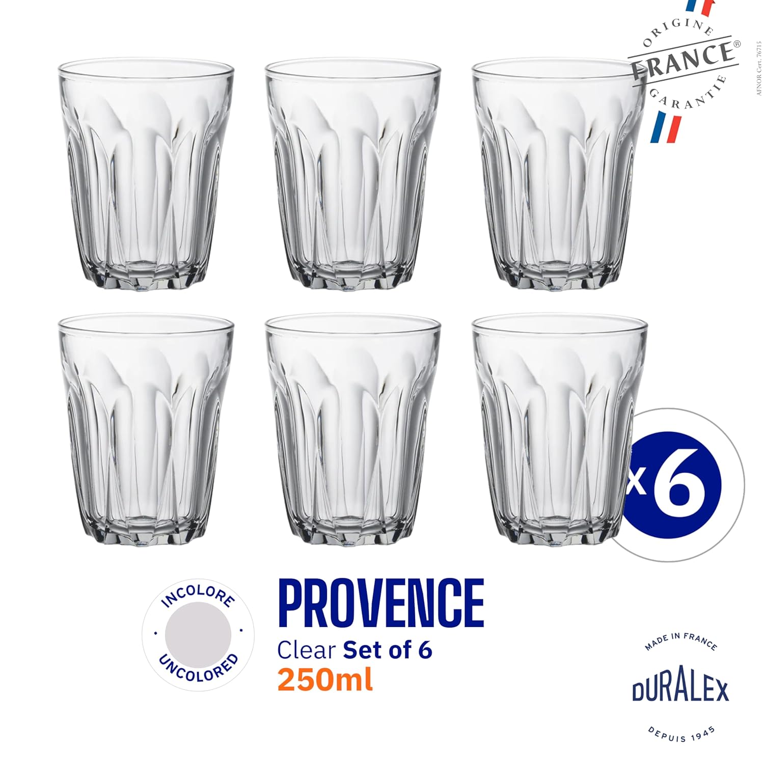 Duralex - Provence 6 verres 25cl transparents résistants 511840V44