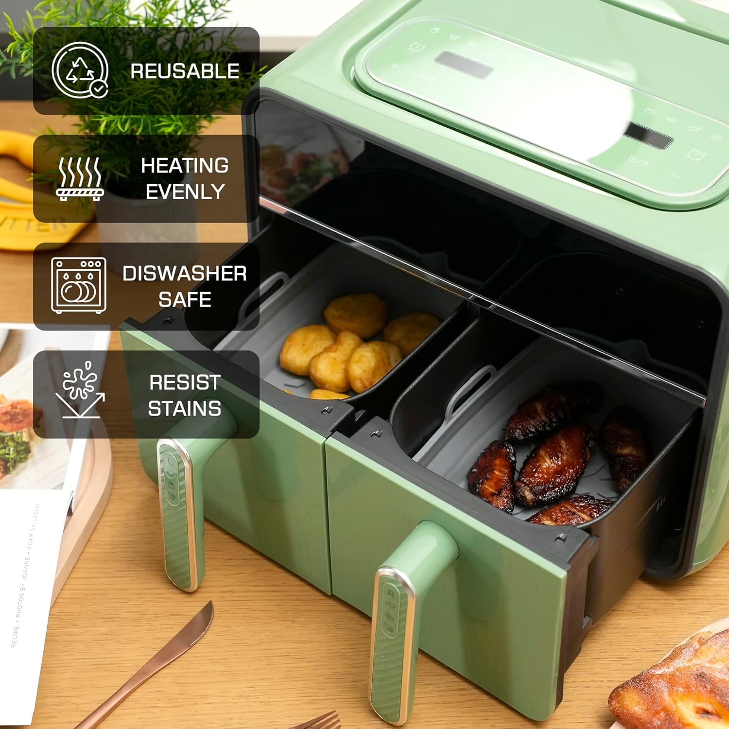 Paniers pliables air fryer - silicone - 4 moules muffins, tapis cuisson