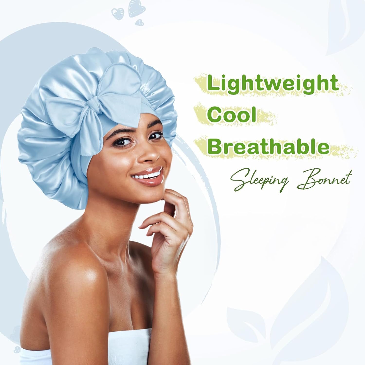 BONNET QUEEN - bonnet satin moyen - ajustable, cheveux bouclés, bleu clair