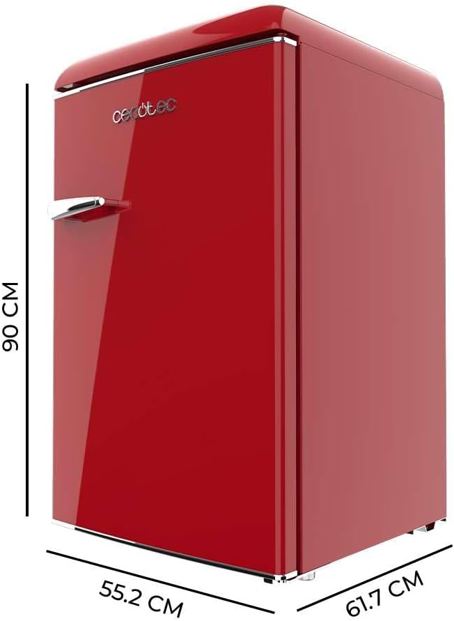 Cecotec - Bolero CoolMarket TT - 110L - mini frigo rétro, classe E, éclairage LED, poignée chromée, étagères verre, roug